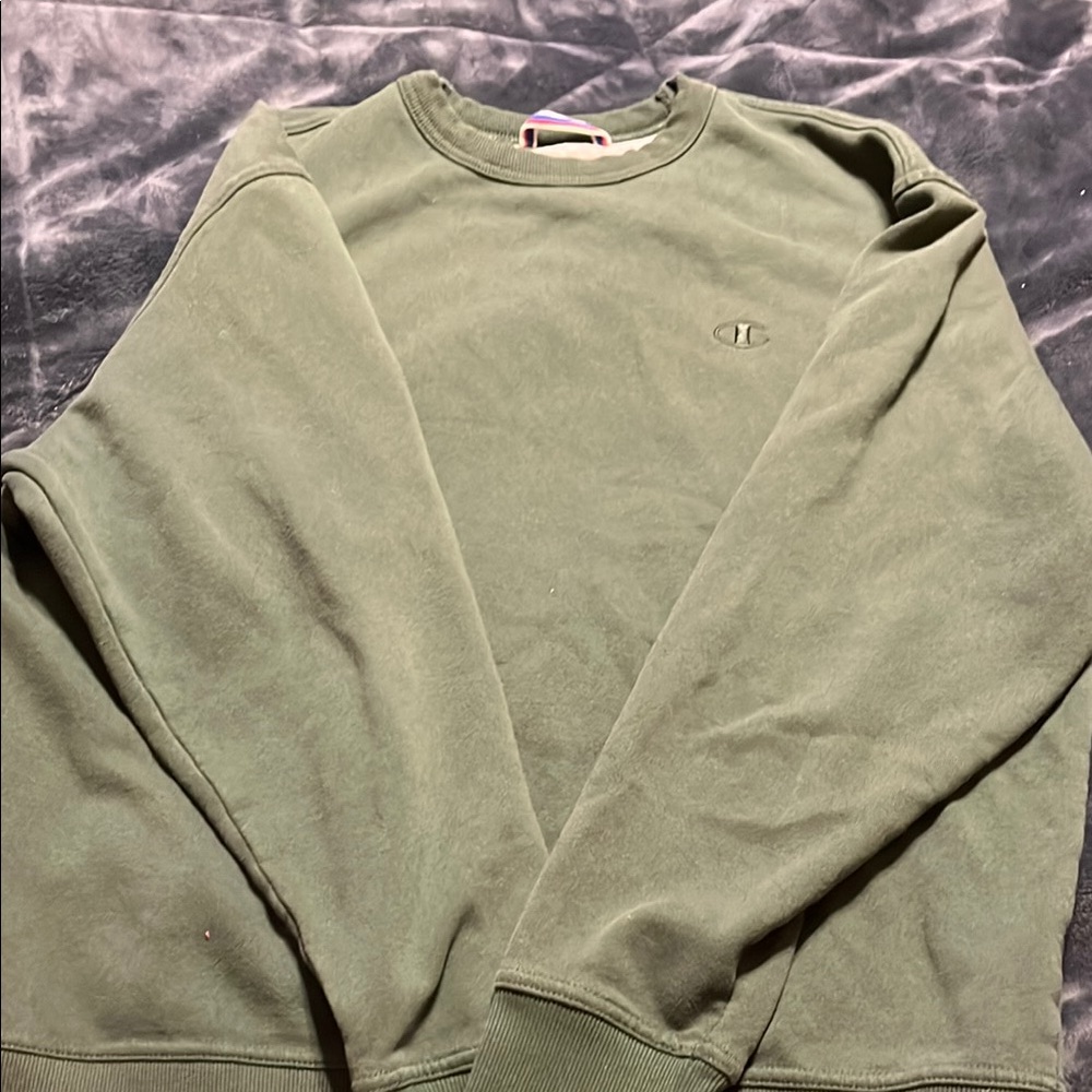 Champion Green Crewneck Sweater Soft Cotton Blend